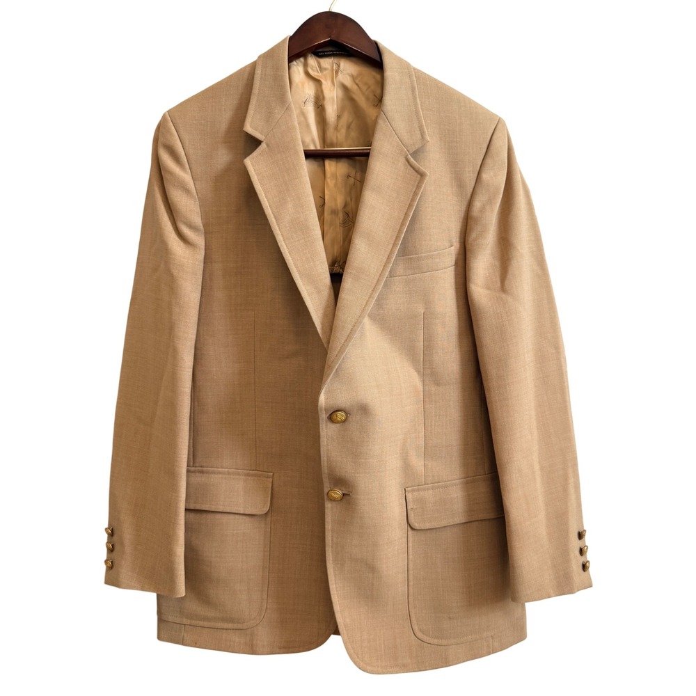 VTG Kingsridge Sport Coat Mens 40R Tan Gold Buttons Custom Fabric Blazer USA